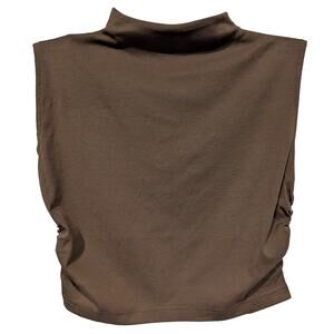 NWT Callahan Knitwear Brown Cinched Funnel Neck Side Cropped Top sz S